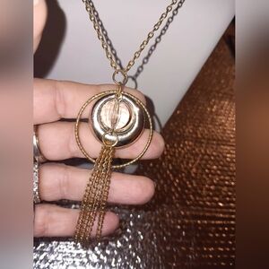 MCM Elegant Gold Pendant Necklace 28IN ADJUSTABLE Multi Color Cut Glass Stone